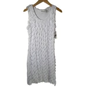 Kim Rogers Size PM Petite Medium Womens White A-Line Ruffle Cocktail Dress NWT